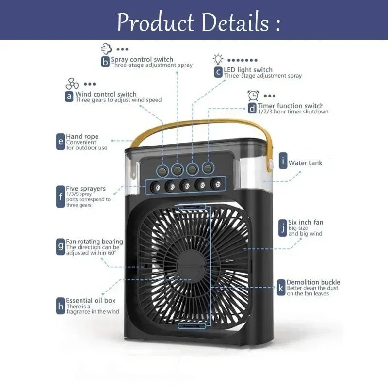 3-in-1 Portable Air Cooler & Humidifier - Desk Comfort Fan